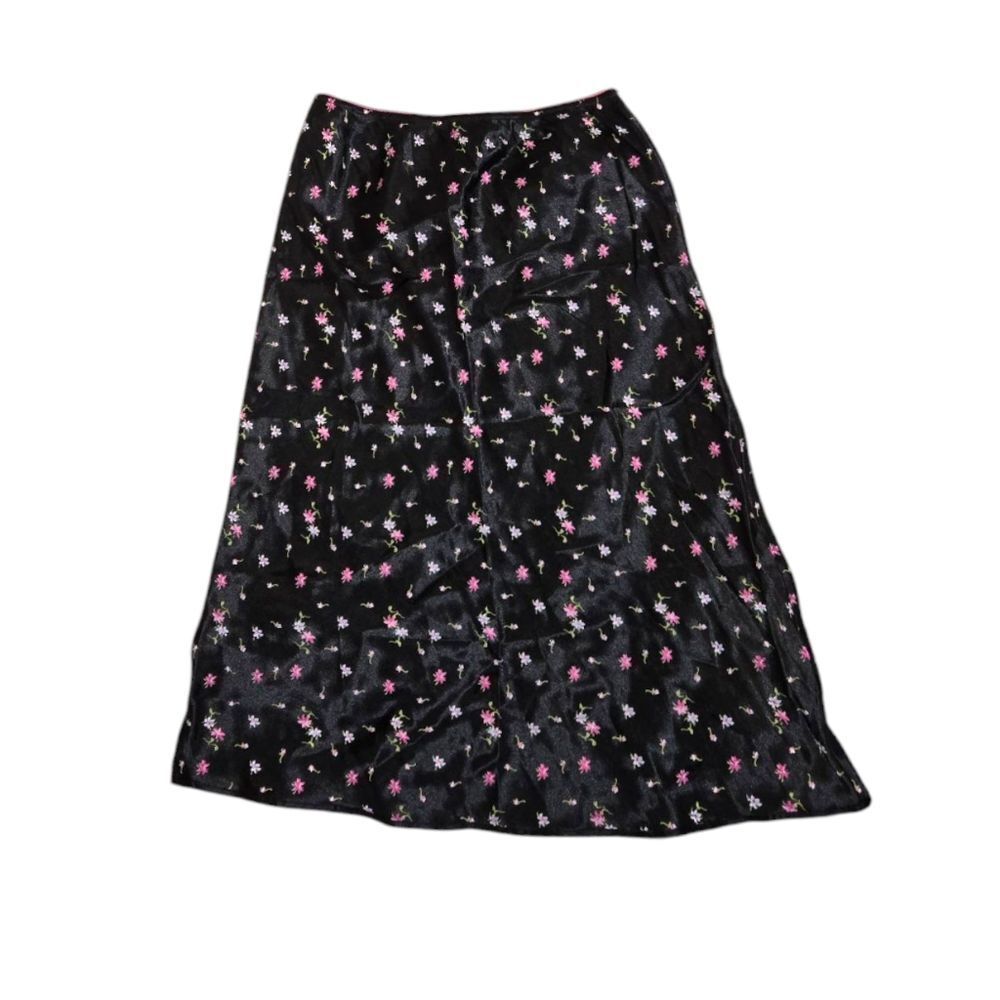 VINTAGE 90s Y2K Delia*s‎ satin dark floral grunge bias cut midi slip skirt M